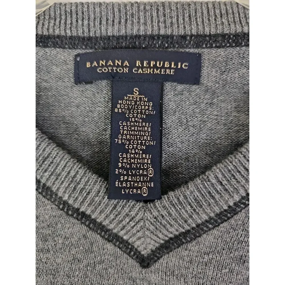 Banana Republic Cotton Cashmere ~Men's Size S~ Dark Gray V-Neck Sweater Pullover